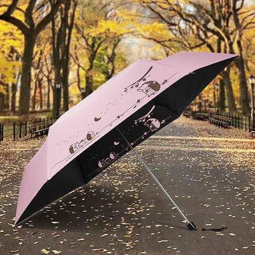 TDN 雙龍刺蝟超細黑膠蛋捲傘三折傘抗UV鉛筆傘晴雨傘兒童傘(清新粉)