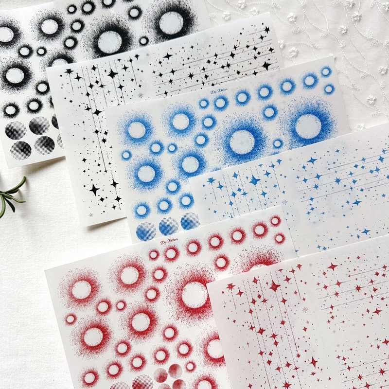 C48 Black+Red+Blue Star Galaxy Circular decoration transparent sticker 3 type - 貼紙 - 其他材質 