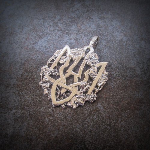 Gogodzy Trident in viburnum silver necklace pendant,ukrainian emblem tryzub,ukrainian