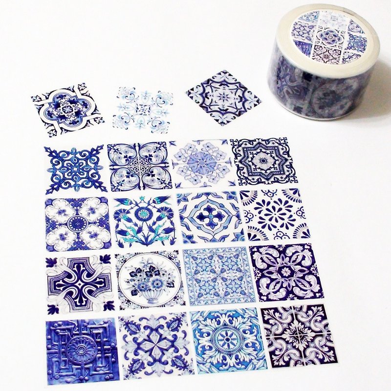 Masking Tape Big Blue & White Tiles - Washi Tape - Paper 