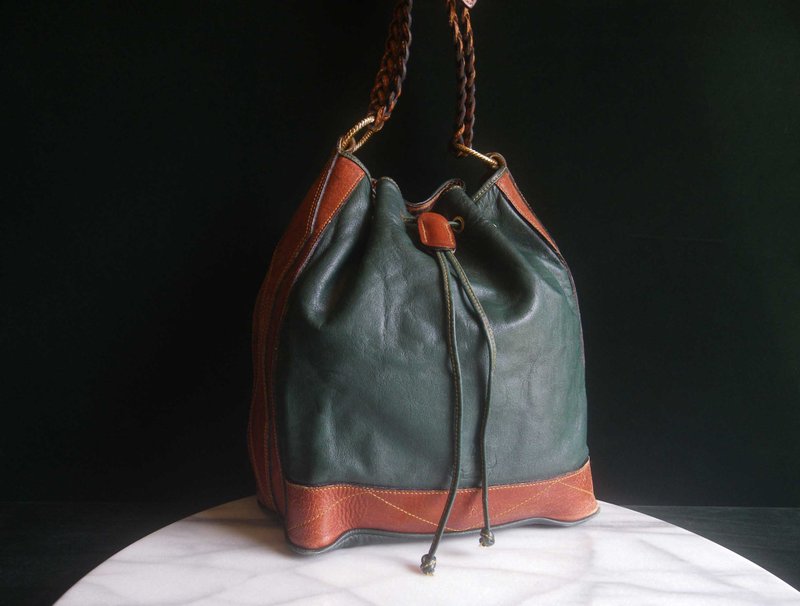 [OLD-TIME] Early second-hand old bags unknown brand leather bucket bag - Messenger Bags & Sling Bags - Other Materials Multicolor