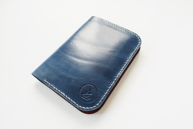 纖維手作 手縫植鞣雙色護照夾 - 護照夾/護照套 - 真皮 藍色