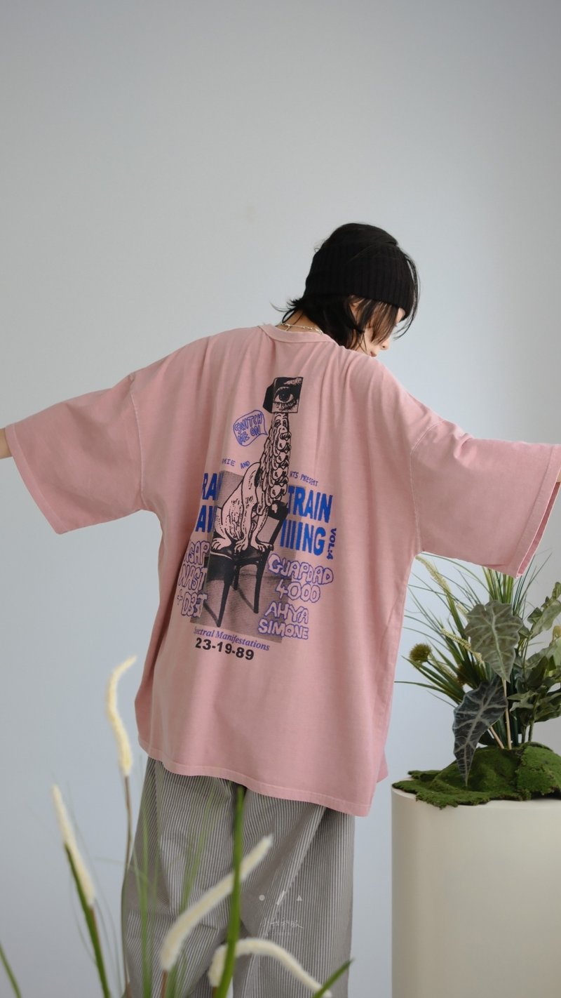 OHMYDOG寬鬆圖案短袖TEE - 3色 - 粉DOG - 女 T 恤 - 棉．麻 粉紅色