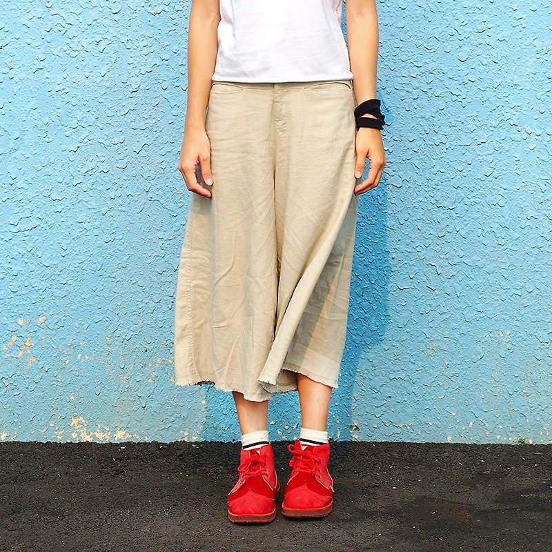 Calf Village Calf Village ├ Unique Shirt ┤ Comfortable Cotton and Navy Slim Style Pants Skirt (Light Length Pants) Shallow Card [C-01] - Women's Pants - Cotton & Hemp Khaki