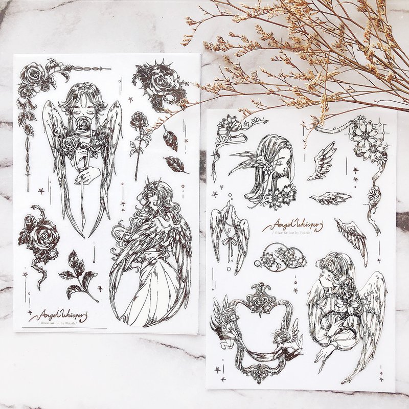 Angel's whisper/pressure-sensitive transfer sticker (black and white) - Stickers - Paper White
