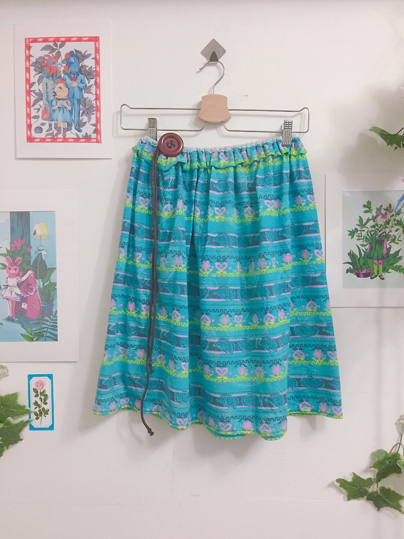 //Remove nails//Multi-wear method _ flat top or skirt _ drawstring marine totem print - Skirts - Cotton & Hemp Multicolor
