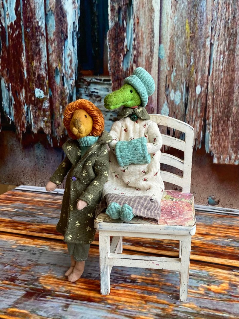 The Sweet couple! Mr Lion and Mrs Crocodile - Stuffed Dolls & Figurines - Cotton & Hemp Green