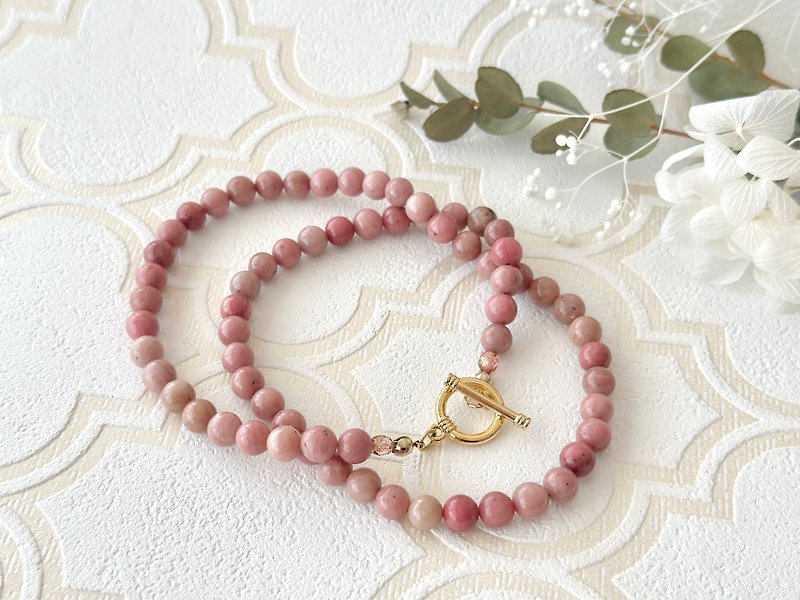 [Necklace misty pink / rhodonite] Misty pink necklace rhodonite rose stone - Necklaces - Other Materials Pink