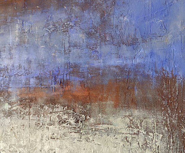 青と土の質感の絵画 色の層 抽象画 - ショップ TrendGallery