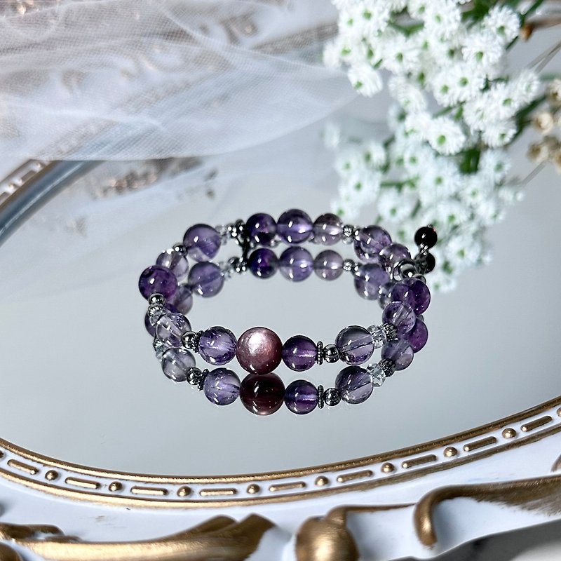 Purple Cloud Flower Crystal Design Bracelet - Brazilian Amethyst, Rainbow Stone, Lepidolite - Bracelets - Crystal Purple