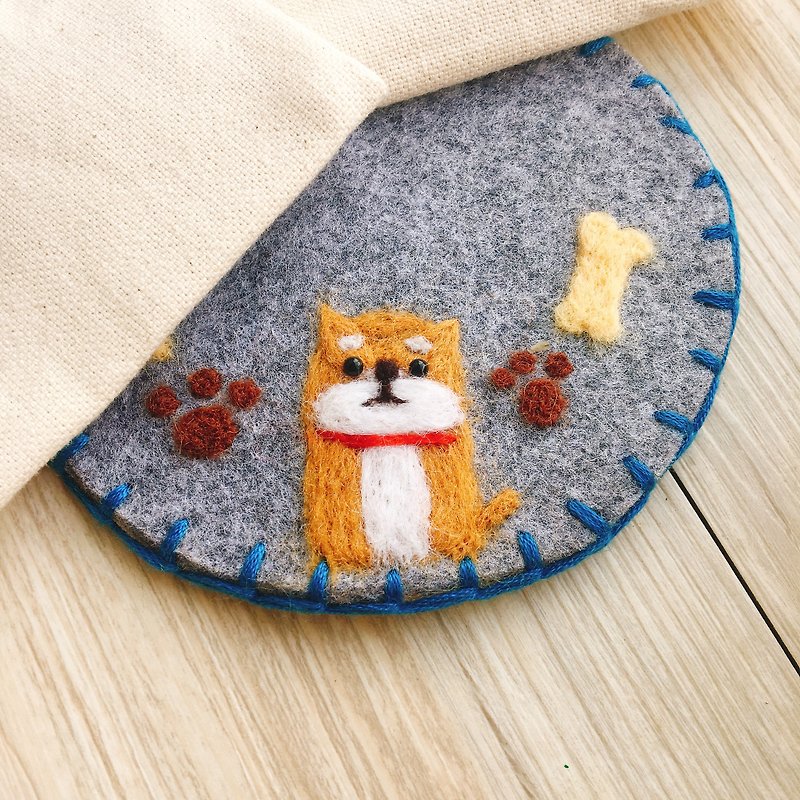[Custom] Shiba Inu sheep felt embroidery coasters - Coasters - Wool Gray