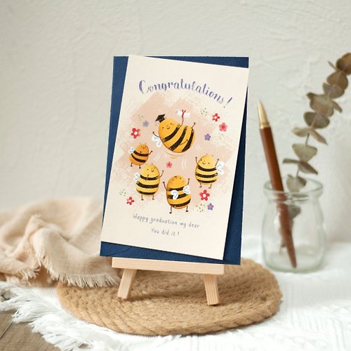 heartmelter.gift 畢業賀卡心意卡明信片(附信封)-小蜜蜂 graduation card