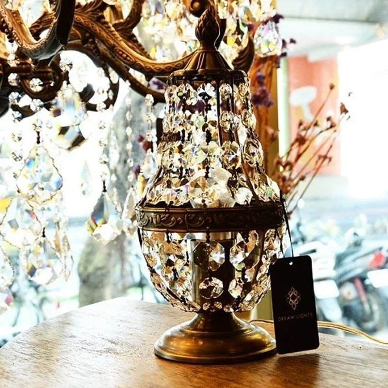 Copper antique Egyptian top crystal table lamp Bernic - Lighting - Copper & Brass 