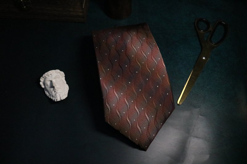 褐色曲線領帶真絲領帶型男魅力百搭necktie - 領帶/領帶夾 - 絲．絹 多色