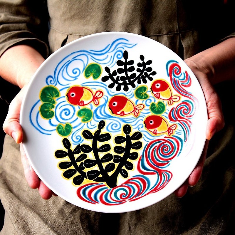 "Goldfish swim" - Small Plates & Saucers - Porcelain Multicolor