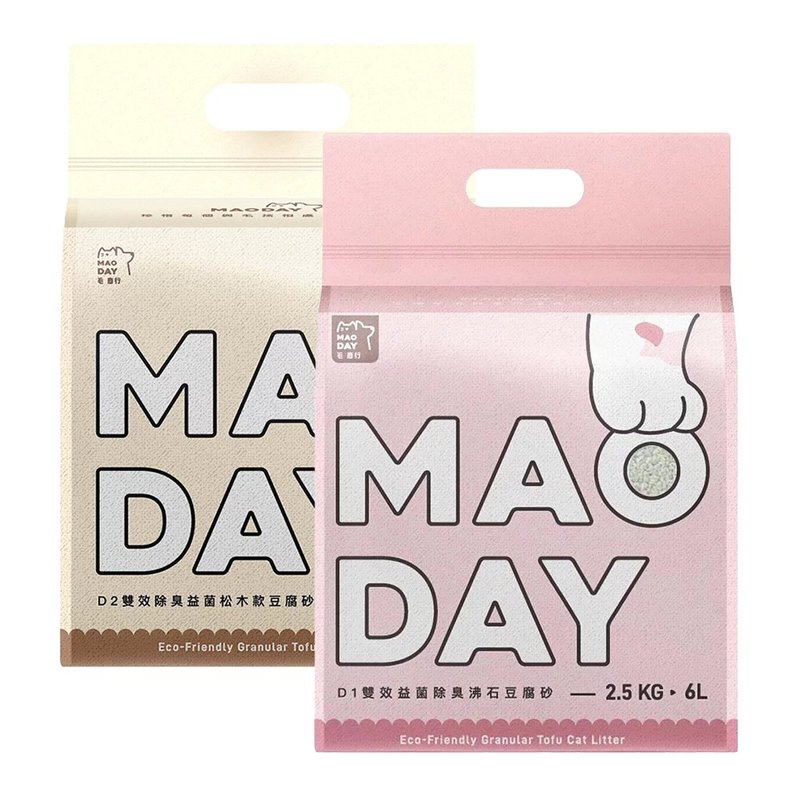毛商行 Maoday 雙效益菌除臭礦型豆腐砂2.5kg 沸石+松木組合 2入 - 貓砂/貓砂盆/墊 - 環保材質 多色
