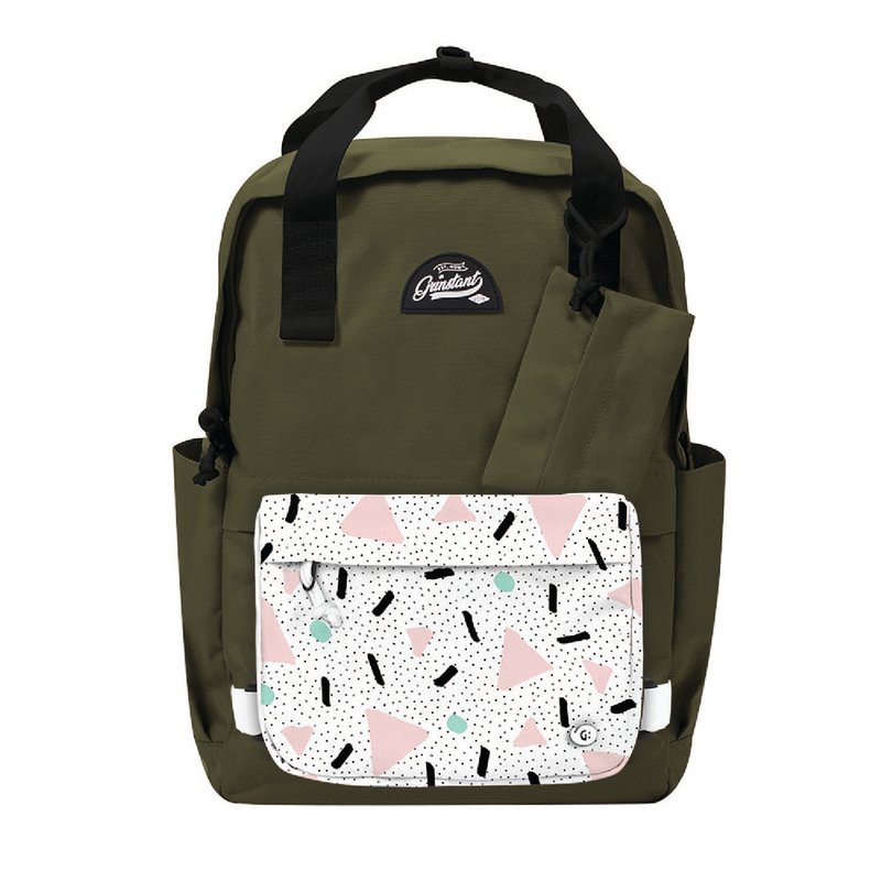 Grinstant Mix and Match Detachable 15.6-Inch Backpack - Adventure Series (Military Green with Geometry) - Backpacks - Polyester Green