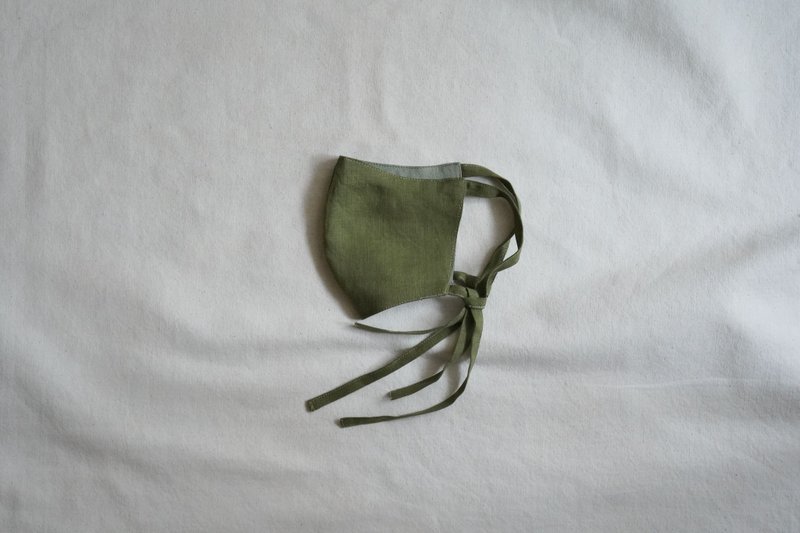 unisex mask | 雙色綁帶口罩 |  苔  x  小 苗 綠 - 口罩/口罩收納套 - 棉．麻 綠色