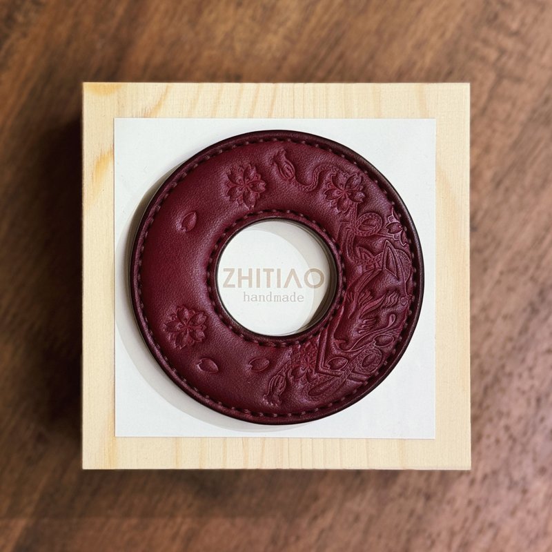 原創手工製作牛皮劍道刀鐔 御先稻荷 紅色 劍鍔 Tsuba - 運動配件 - 真皮 紅色