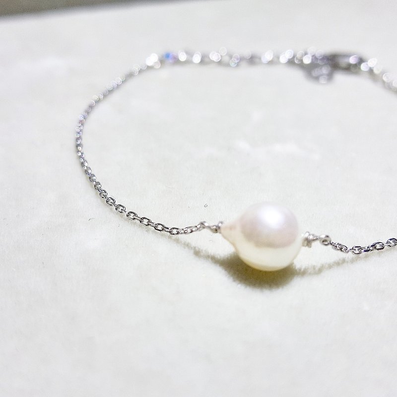 海洋瑰寶:純白色日本AKOYA海水珍珠純銀手鏈 -手工製婚禮配飾- - 手鍊/手環 - 珍珠 白色