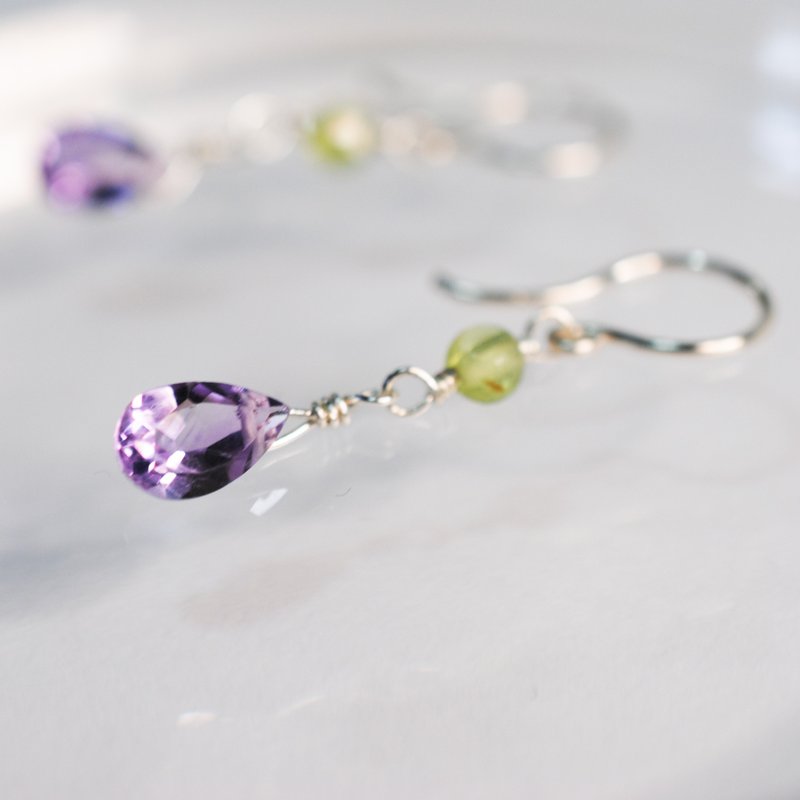 Amethyst and peridot earrings - ต่างหู - คริสตัล สีม่วง