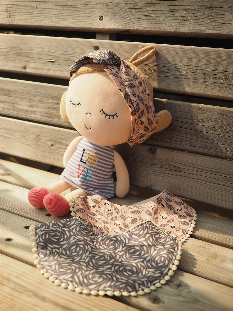 Handmade Baby Bib headband gift set floral pattern, fabric from United Kingdom - ของขวัญวันครบรอบ - ผ้าฝ้าย/ผ้าลินิน สึชมพู