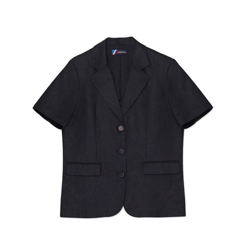 Korea sisterhood, Basic Linen Short Sleeve Jacket - Black - 女大衣/外套 - 棉．麻 黑色