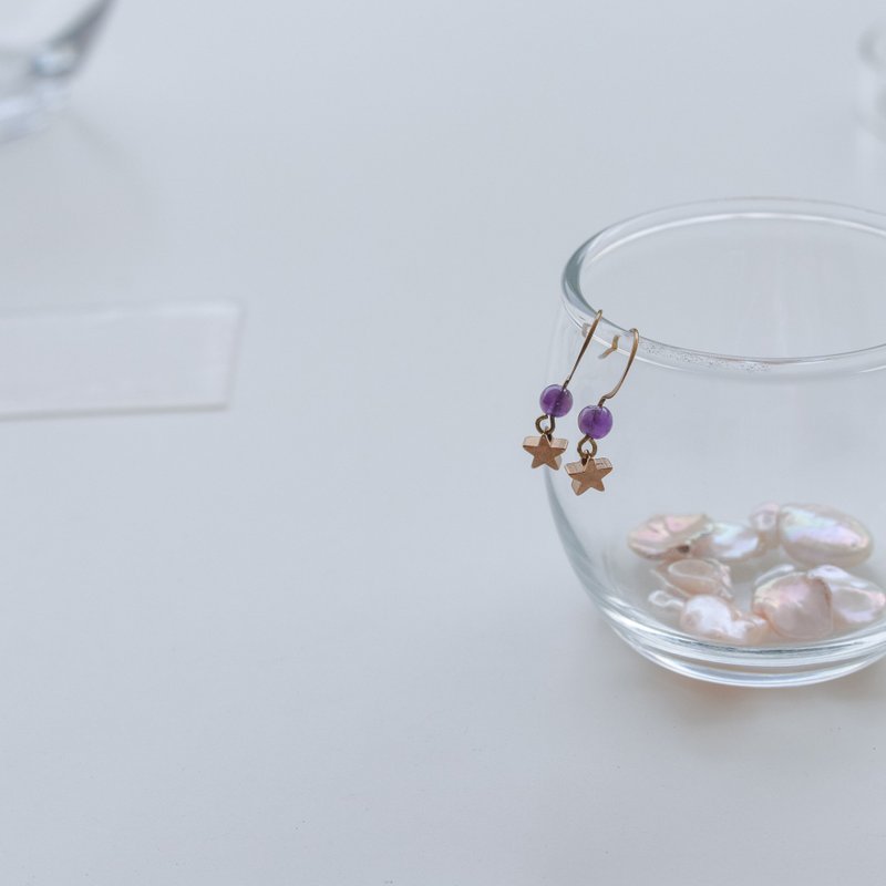 Natural stone earrings - listen to the wind / ear needle / clip / can be customized - Earrings & Clip-ons - Crystal Purple