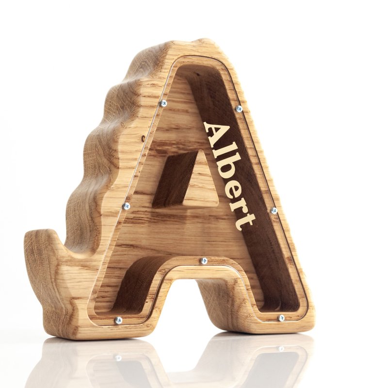 Letter piggy bank Dinosaur for boys or for girls Wooden Birthday Customized gift - 存錢筒 - 木頭 