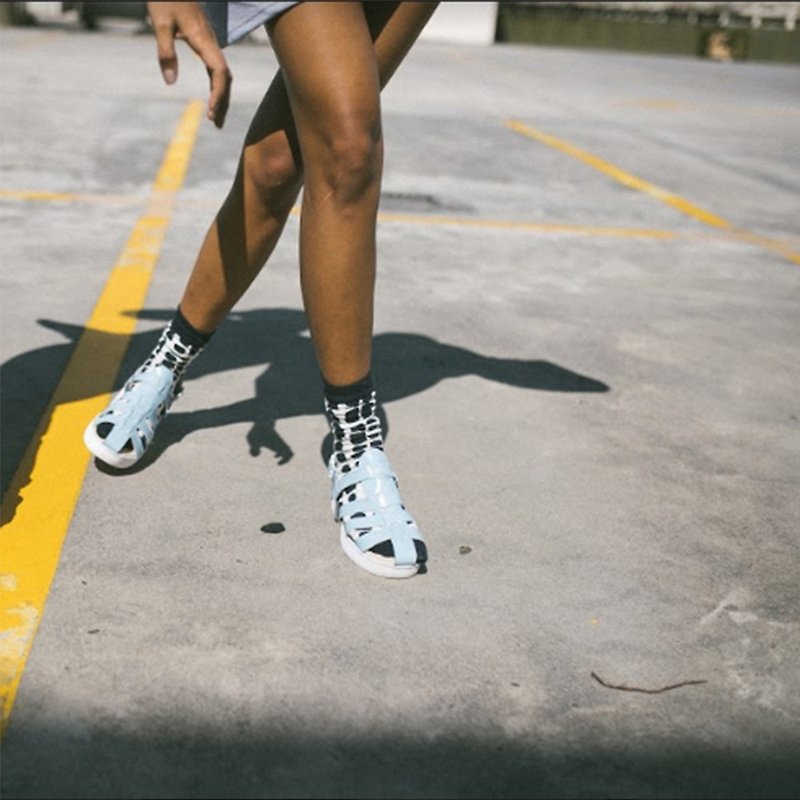 Picabo Leather Platform Sandal - รองเท้ารัดส้น - หนังแท้ สีน้ำเงิน