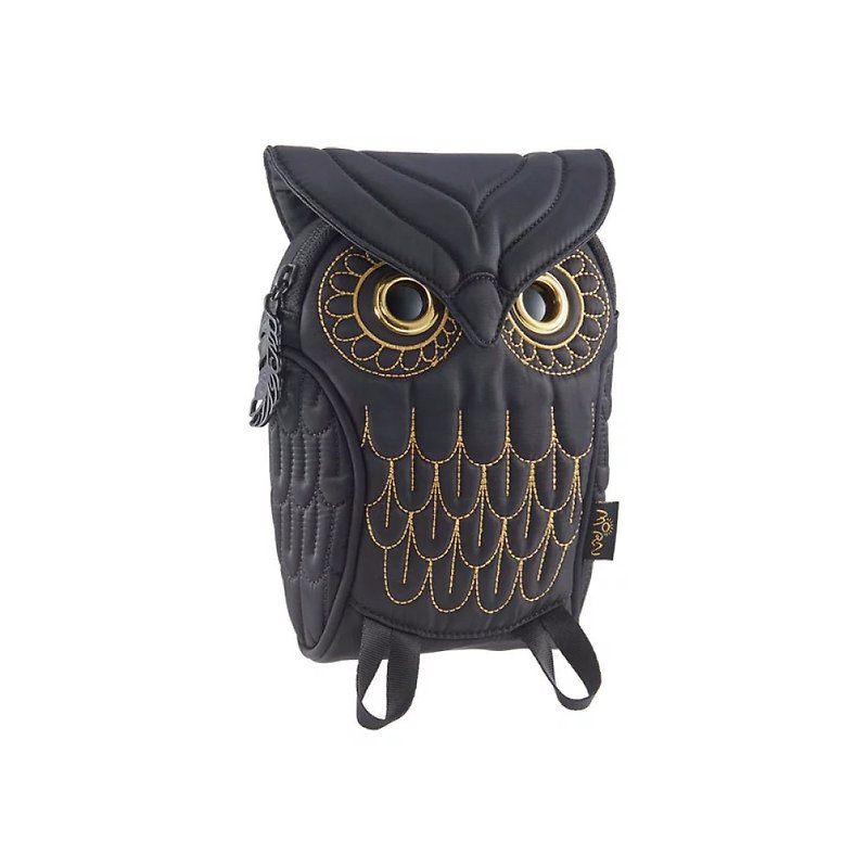 Morn Creations Genuine Owl Belt Bag (M) - Black Gold Thread - Other - Other Materials Black