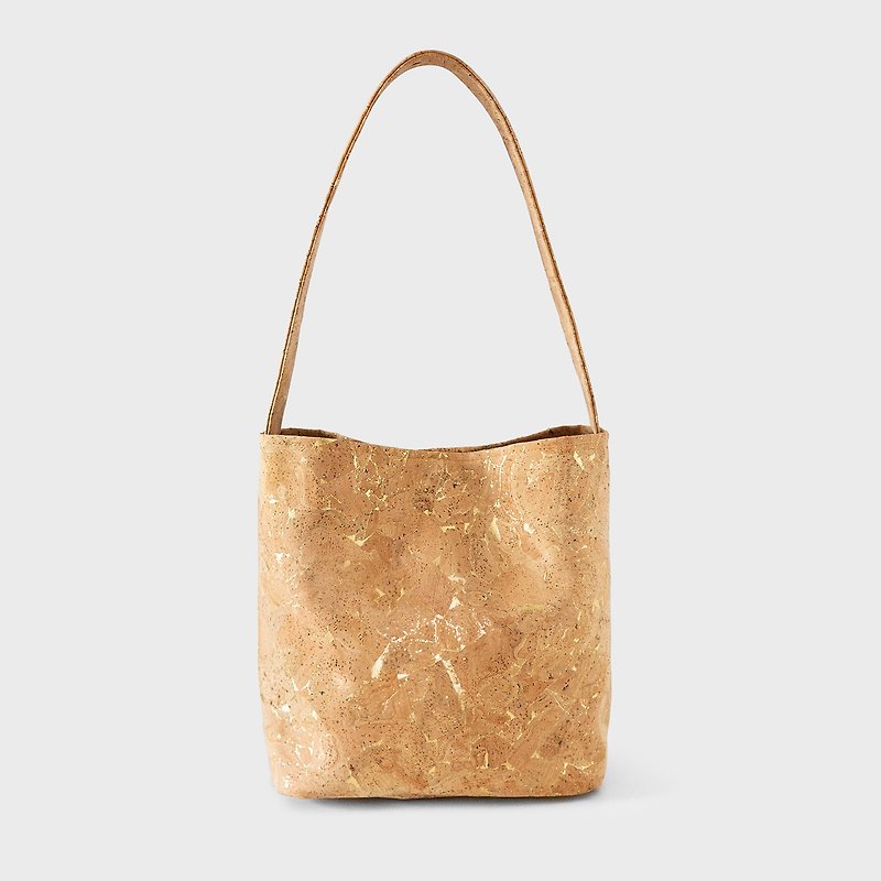 SIENA Minimal Bucket Bag - Gold Flecked Natural (Cork/Vegan /Cruelty-free) - กระเป๋าหูรูด - วัสดุอีโค 