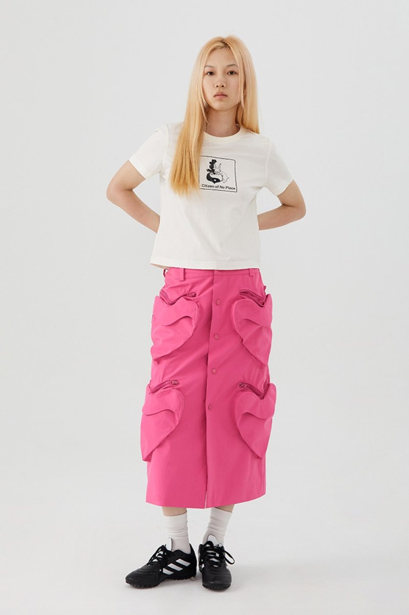 Heart Pocket Cargo Skirt 愛心口袋半身工裝裙 - 裙子/長裙 - 棉．麻 粉紅色