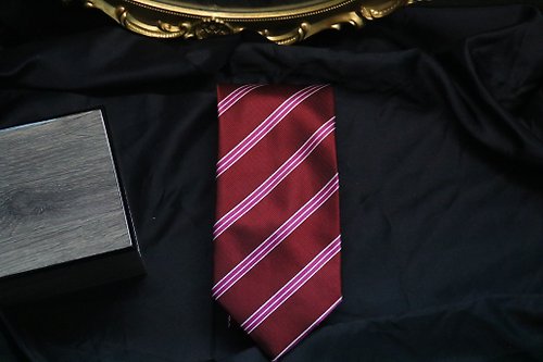 壞紳士 高端商務系列/酒紅色條紋百分百真絲領帶