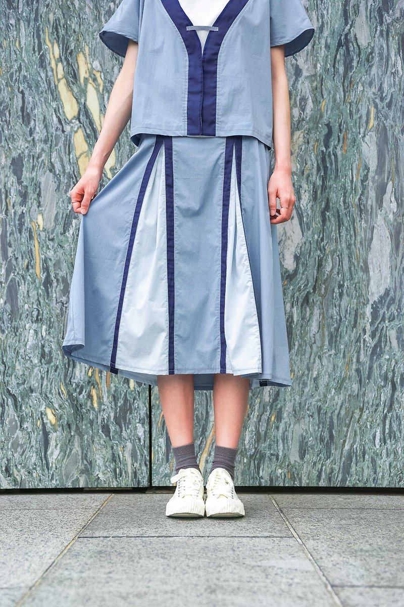 Eighteen Piece Patchwork Skirt (Blue) - Skirts - Nylon 