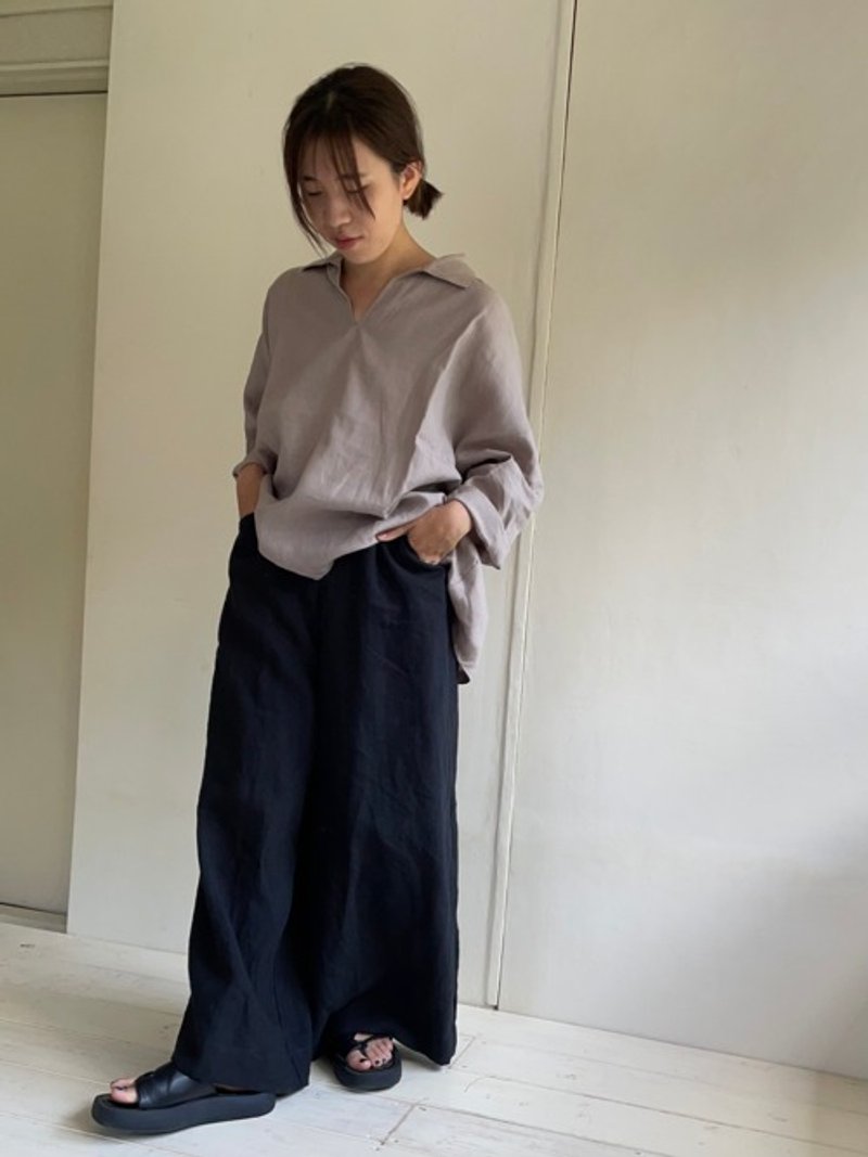 Black Linen flared wide pants - Women's Pants - Cotton & Hemp 