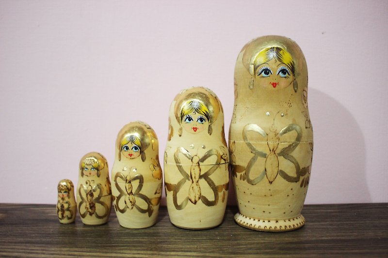 （イタリアンはビンテージアンティークを持って帰った）Matryoshka人形ウッド手描きロシア人形 - 置物 - 木製 ブラウン