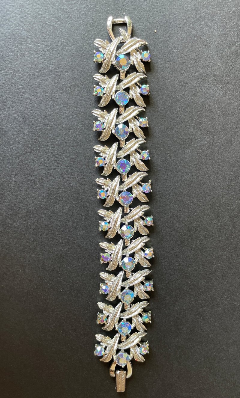 古董淡金色花葉萊茵石葉片手鍊手鐲 CORO BR188 - 手鍊/手環 - 其他金屬 金色