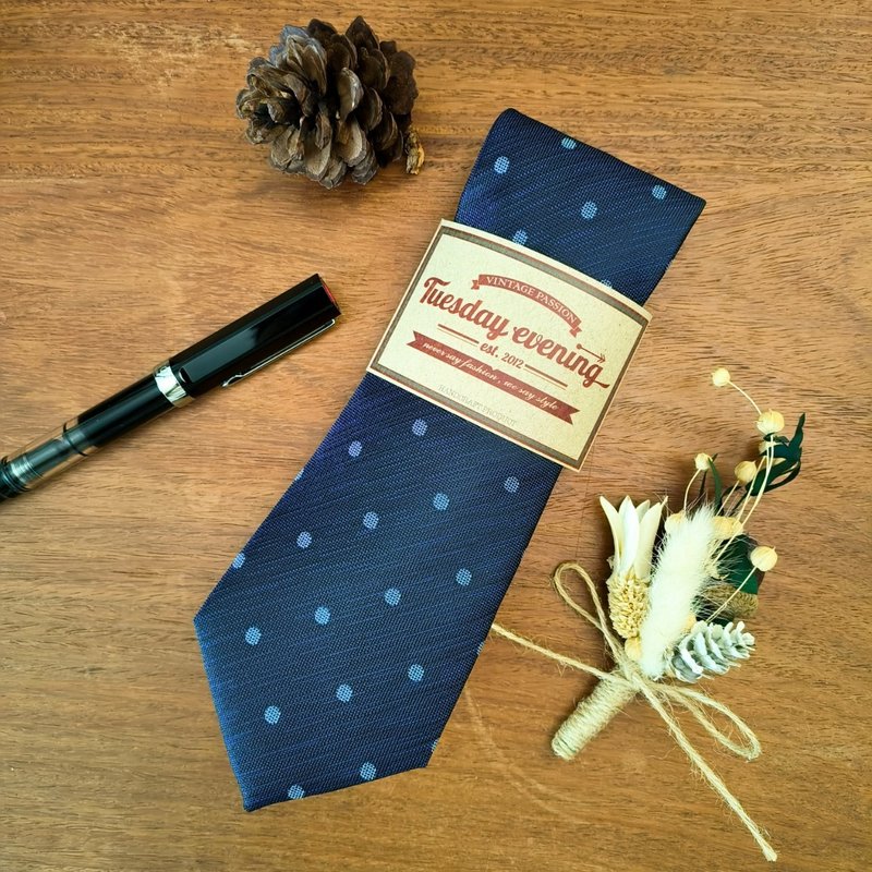 Necktie Dark Navy Polka Dot | 8cm - 領帶/領帶夾 - 聚酯纖維 藍色