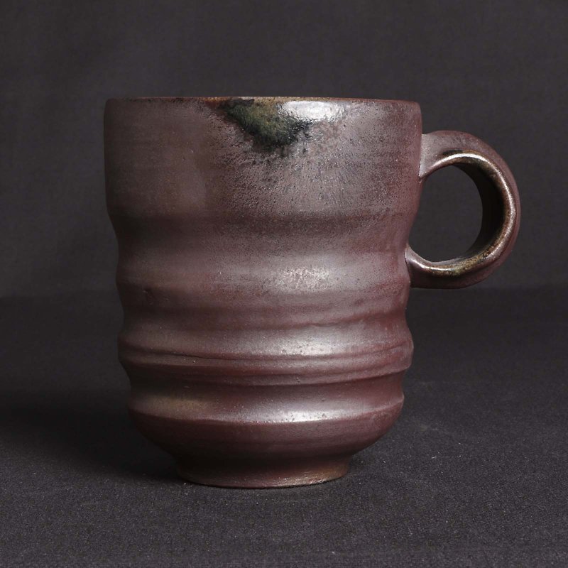 柴燒旋紋把杯 - 茶具/茶杯 - 陶 紅色