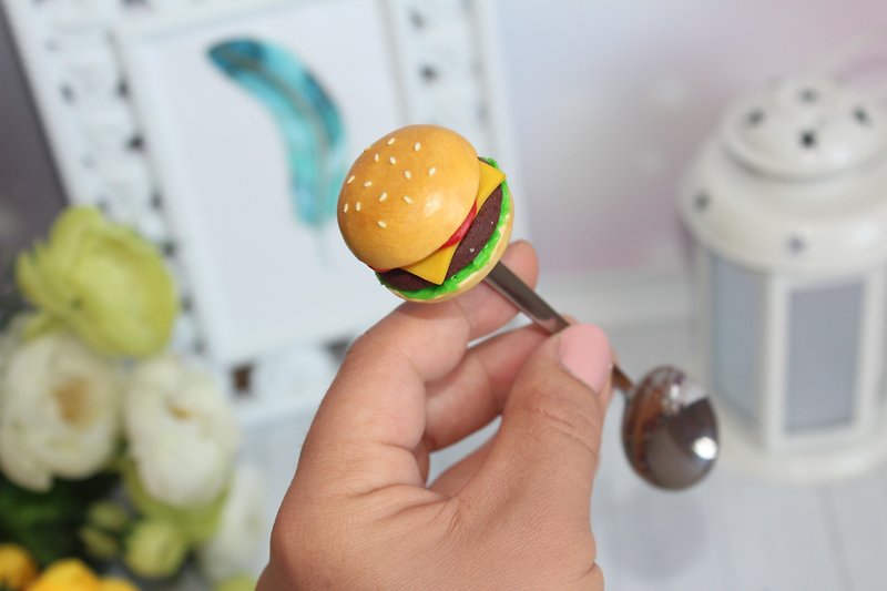 Cute spoon hamburger, 汉堡包 , Miniature food - Cookware - Other Materials Orange