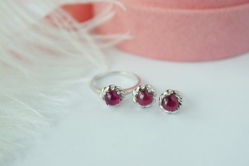Lucky Bag Natural Gemstone Ring and Stud Earrings Silver925 - 戒指 - 純銀 多色