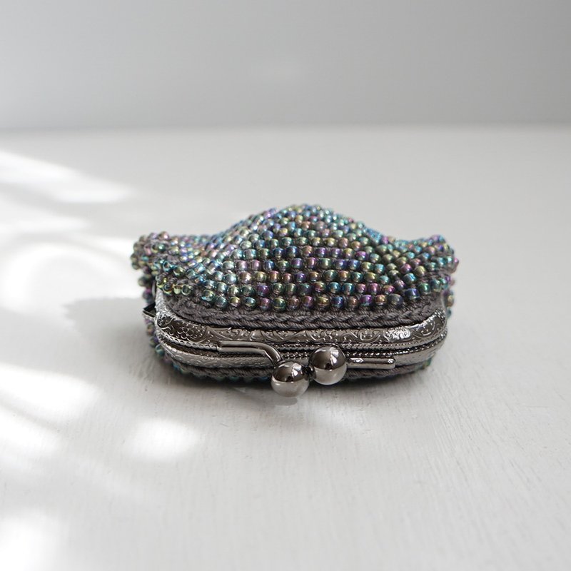 Ba-ba handmade Beads crochet square pouch No.1870 - 零錢包/小錢包 - 其他材質 灰色