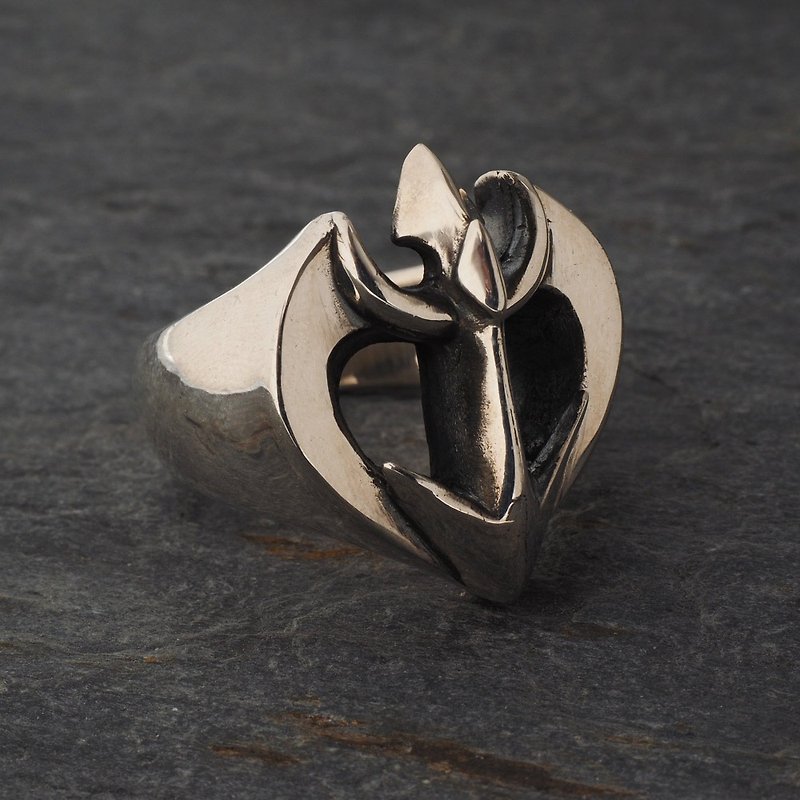 925 sterling silver streamline spades shooter thick personality minimalist ring custom-made ring circumference - แหวนทั่วไป - เงินแท้ สีเงิน
