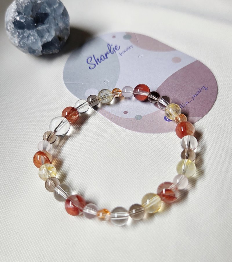 紅膠花 桂花托帕  金太陽 白水晶 茶晶 粉晶 水晶手鍊 - 手鍊/手環 - 寶石 紅色