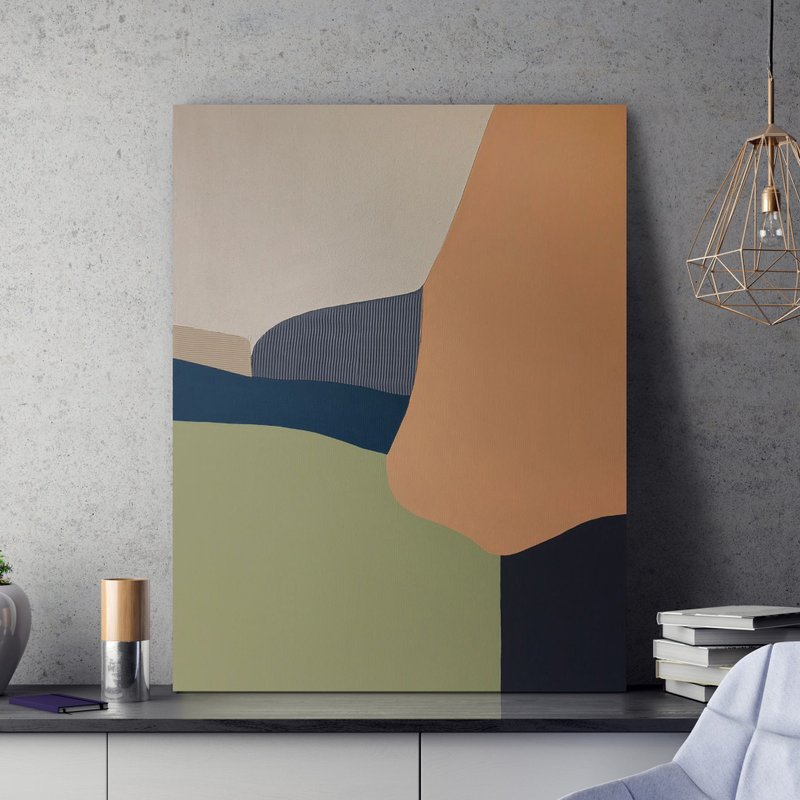 Orange Textured Abstract Painting | Textured Painting | Green Textured | Slope 2 - 壁貼/牆壁裝飾 - 棉．麻 綠色