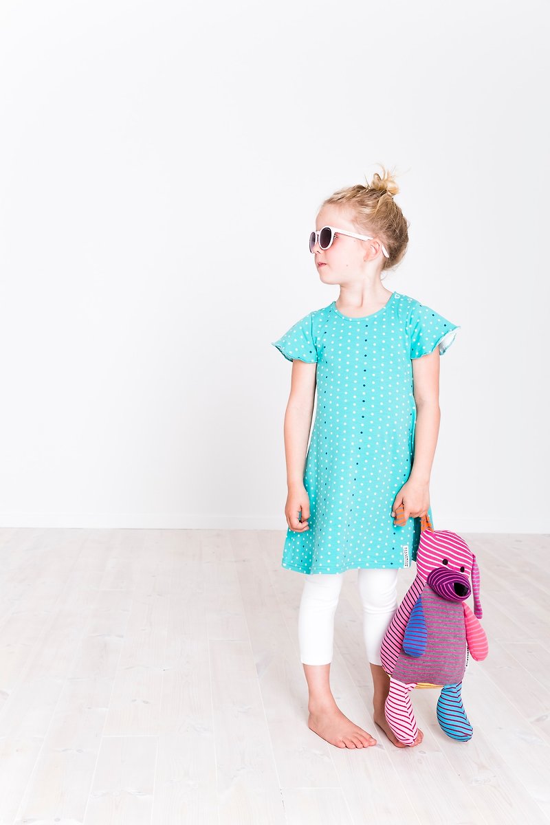 [Nordic children's clothing] Swedish organic cotton dot dress 1 to 2 years old green - ชุดเด็ก - ผ้าฝ้าย/ผ้าลินิน สีเขียว