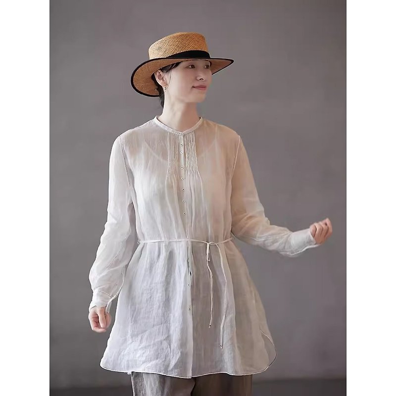 Fine ramie fairy medium white shirt - เสื้อเชิ้ตผู้หญิง - ผ้าฝ้าย/ผ้าลินิน 
