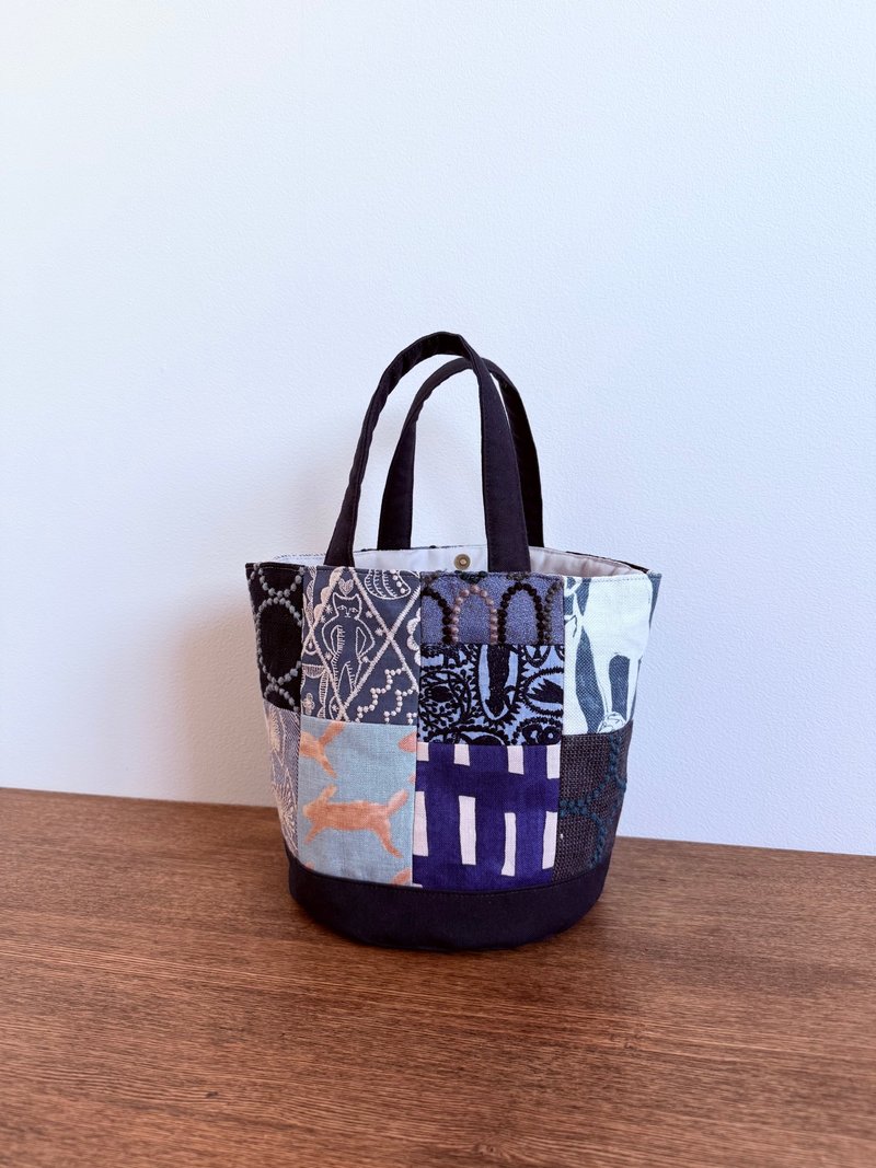 Bucket tote bag - Mina Perhonen patchwork - Handbags & Totes - Cotton & Hemp Blue