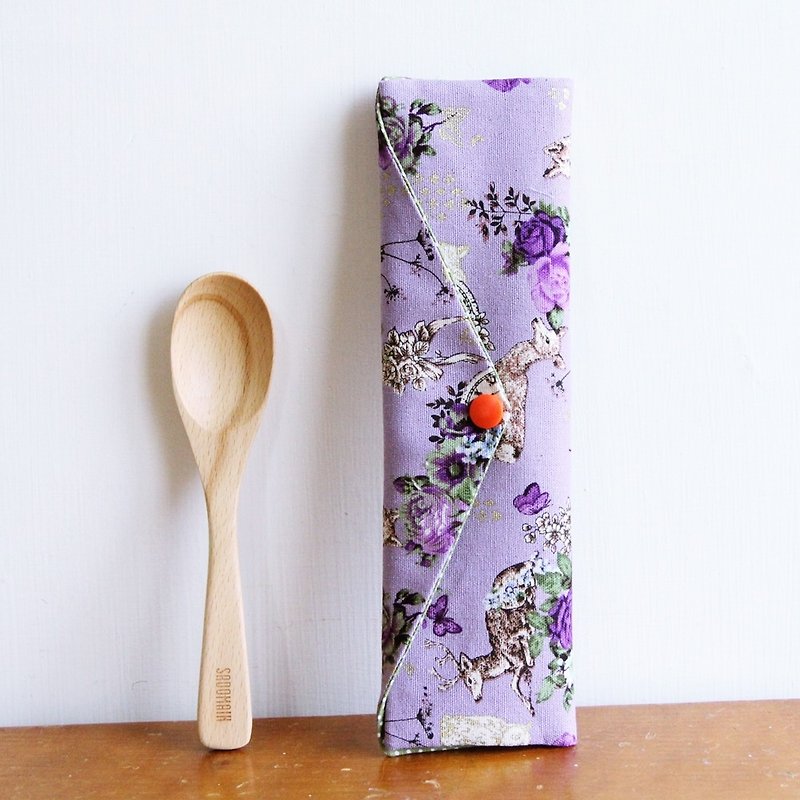 文青風環保筷袋 ~一種相思 神秘紫  夢幻 氣質玫瑰 收納 手作 - 收納箱/收納用品 - 棉．麻 紫色